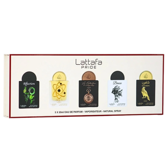 LATTAFA PRIDE 5X20ML GIFTSET AFFECTION-THARWAH GOLD-WATCH 1505-BREEZE-SHAHEEN GOLD
