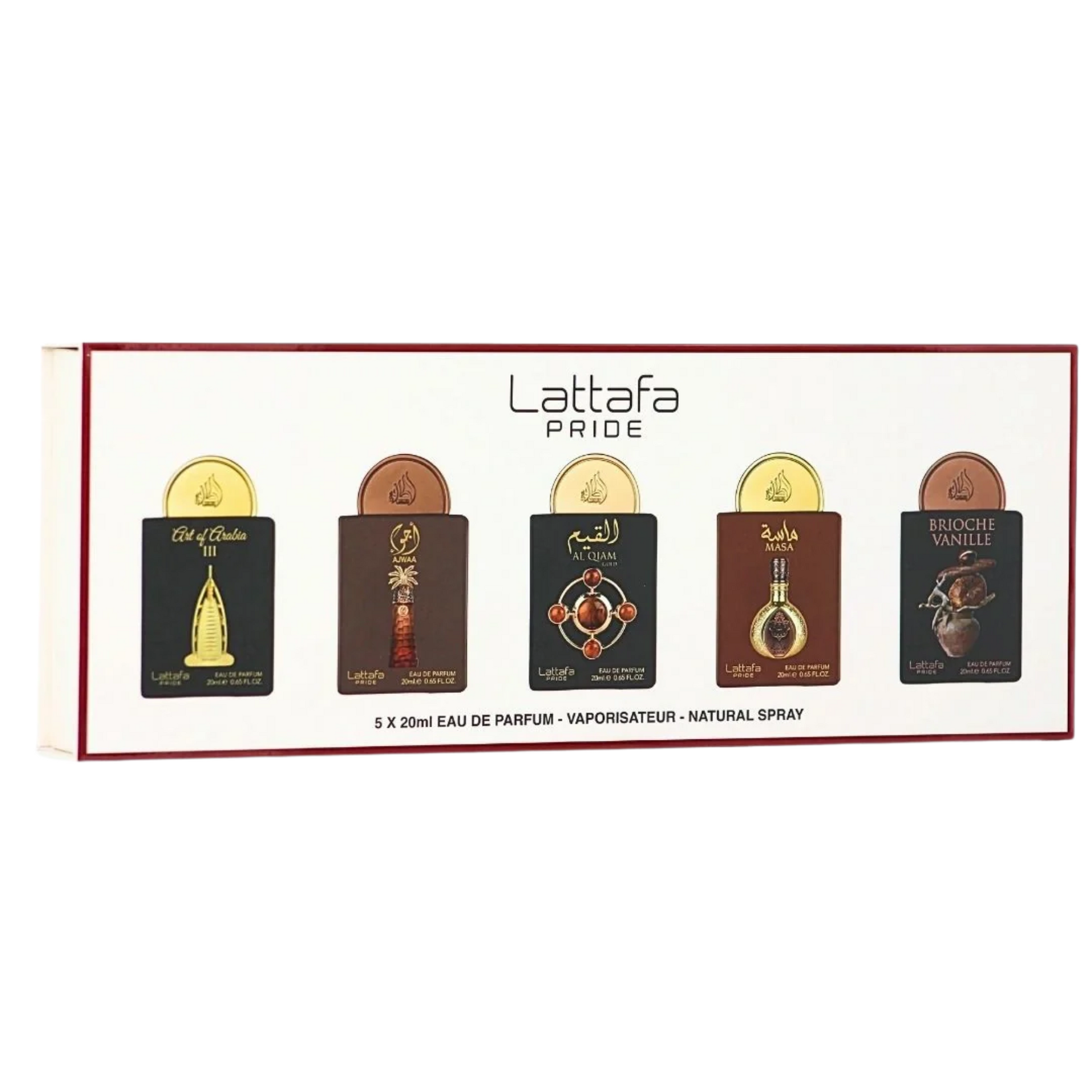 LATTAFA PRIDE 5X20ML GIFTSET ART OF ARABIA III-AJWAA-AL QIAM GOLD-MASA-BRIOCHE VANILLE