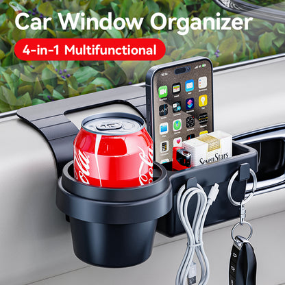 4 in 1 Multipurpose Car Window Mount Organizer Tray Phone Stand & Cup Holder with Hooks & Storage Box Interior Accessory
