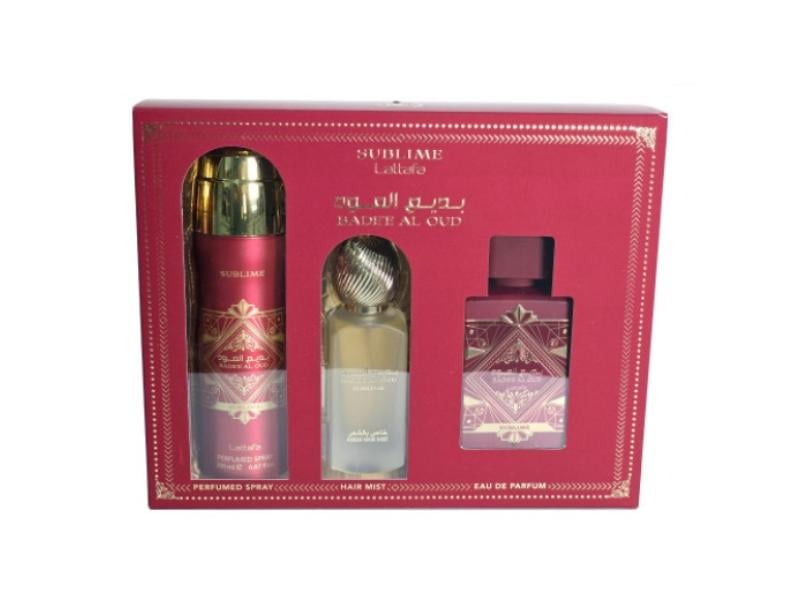 LATTAFA BADEE AL OUD SUBLIME 3 PCS GIFTSET WITH 100ML EDP + 200ML DEO + 50ML HAIRMIST